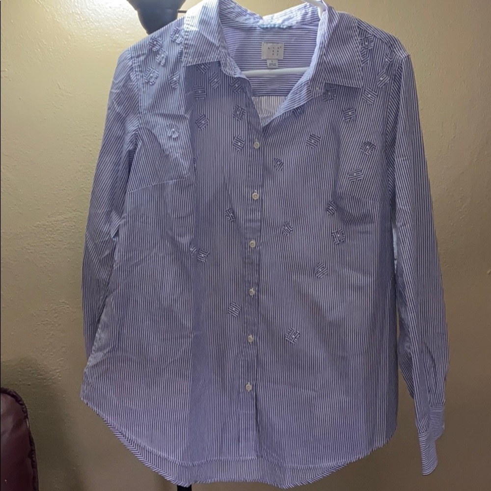 Women’s large striped button down blouse